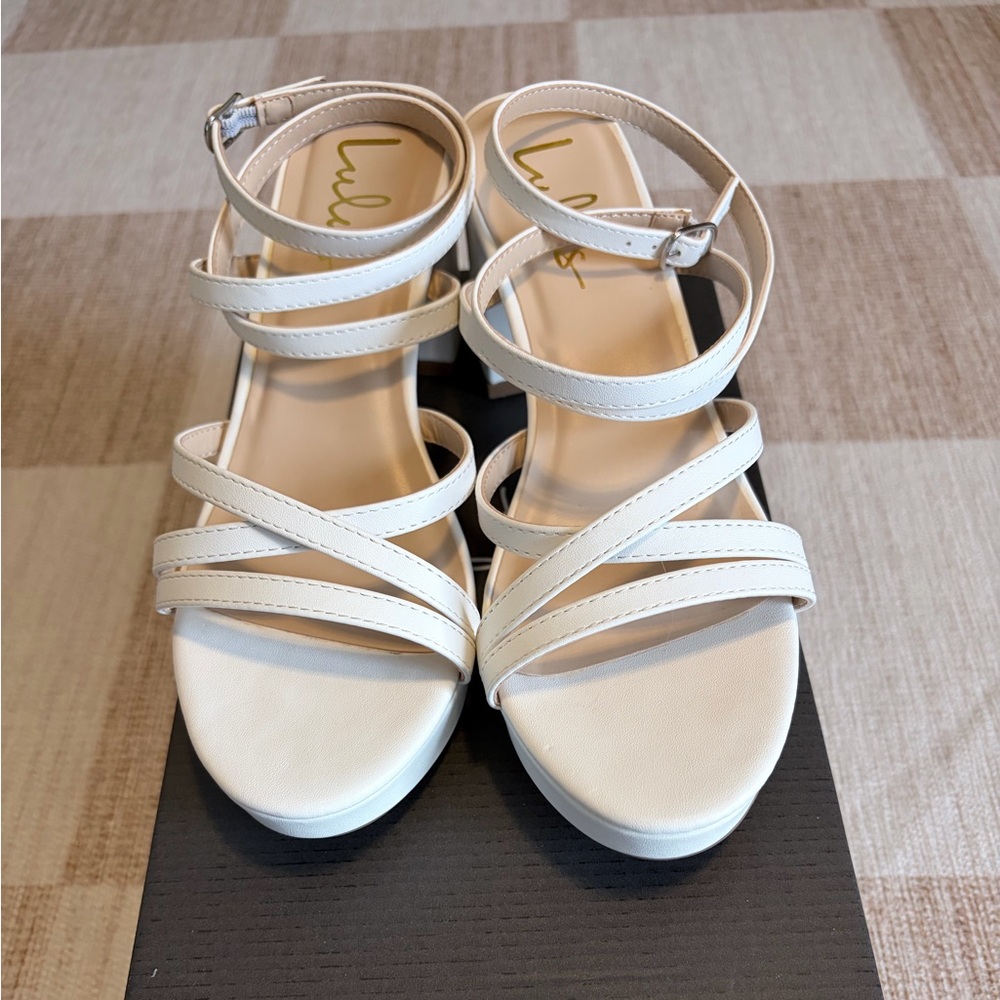 Lulu's White Multi-Strap Block Heels - Picture 2 of 10
